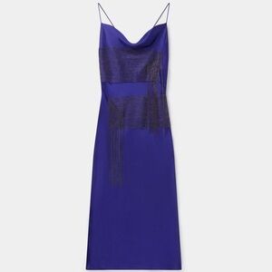 STELLA MCCARTNEY Gunmetal Chain Fringed Slip Dress In Violet EU 44